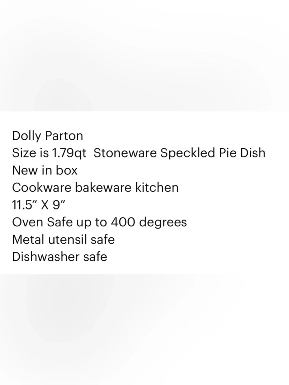 Dolly Parton 1.79qt Durable Stoneware Speckled Pie Dish Oven To Table 11.5 X 9